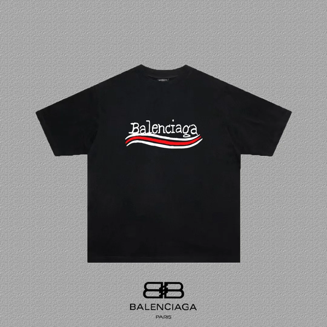 P80✨🔥 BALENCIAGA Paris lettering printed short-sleeved T-shirt, custom-woven and dyed 280g combed cotton heavyweight fabric, zero color difference in thread, perfect details, different from the current version on the market, welcome to compare, Same Style for men and women, must-sell in the picture above Color: White Black Size: 1 2 3 4